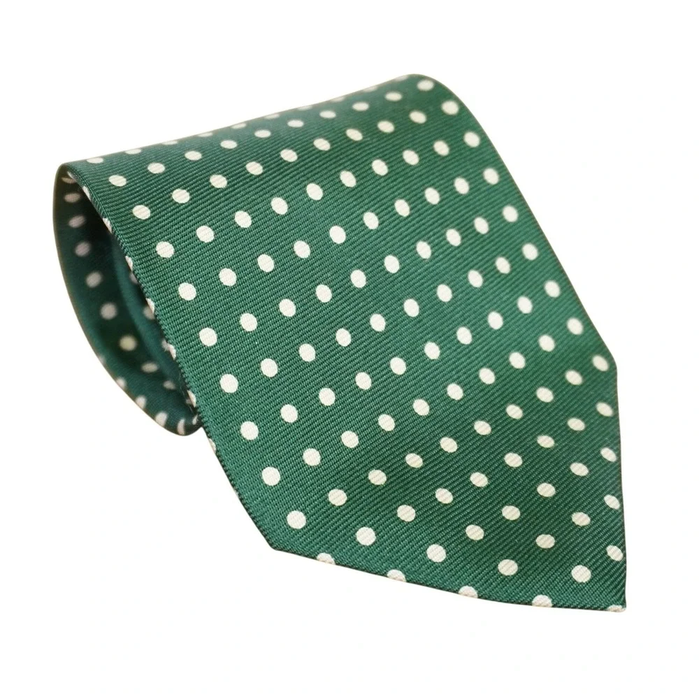 Polo Ralph Lauren Necktie Kids Green Polka Dot Silk Made Italy Classic Preppy